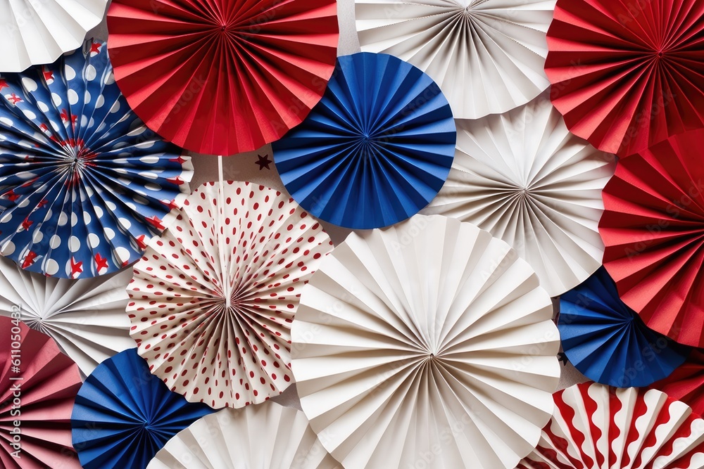 patriotic paper fans with white background for patriotic celebration or party Generative AI patriotic paper fans with white background for patriotic celebration or party Generative AI