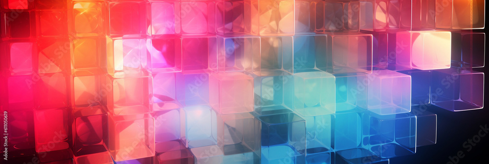 abstract wallpaper of translucent colorful cubes, banner, generative AI abstract wallpaper of translucent colorful cubes, banner, generative AI