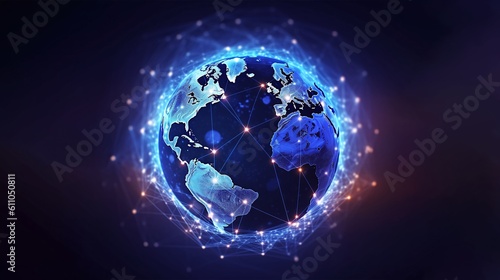 Digital globe - abstract illustration of a data technology. Network nodes surrounding planet Earth. Generative AI photo