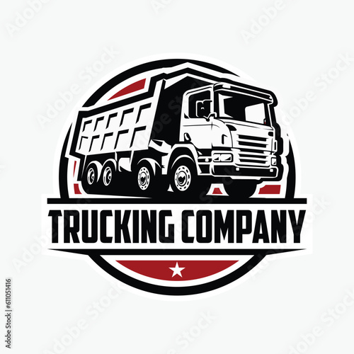 Trucking Company Logo Template. Dump Truck and Tipper Truck Vector Emblem Logo Isolated