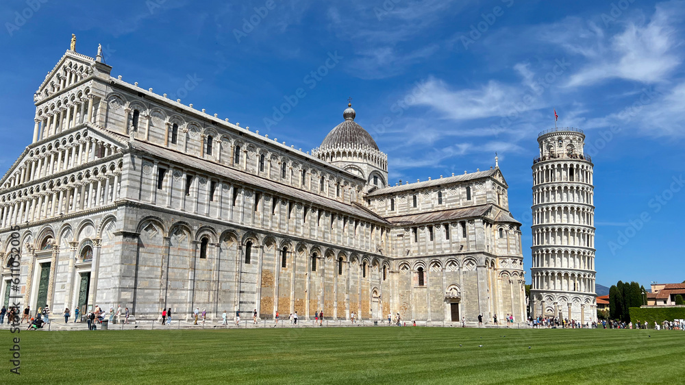 Pisa, Italy - May 2023: Visiting Pisa Cathedral and Leaning Tower in Pisa, Italy