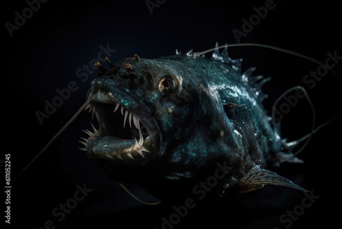 deep-sea anglerfish with bioluminescent lure, waiting for its next meal, created with generative ai © altitudevisual