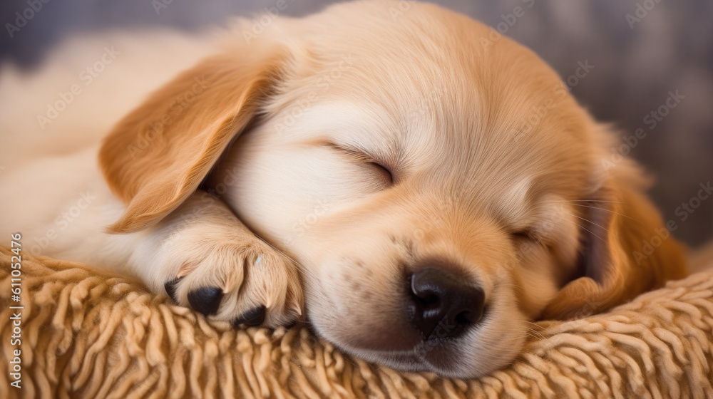 Golden Slumber: A Captivating Portrait of a Sleeping Blond Puppy. Generative AI Golden Slumber: A Captivating Portrait of a Sleeping Blond Puppy. Generative AI