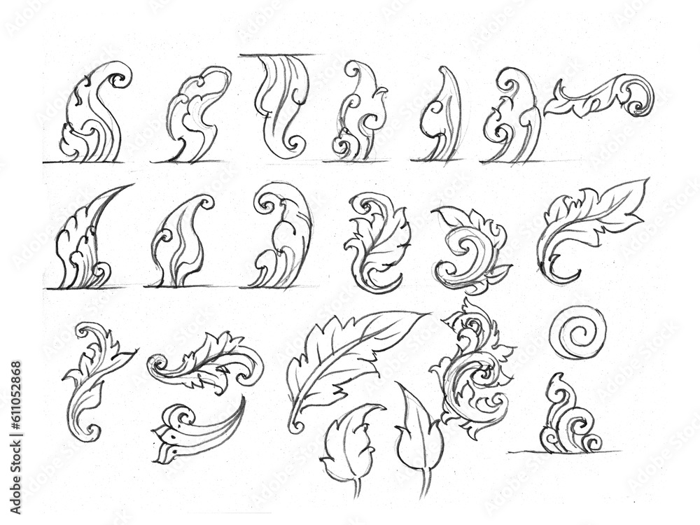 set of elements for design pencil drawing for card decoration illustration