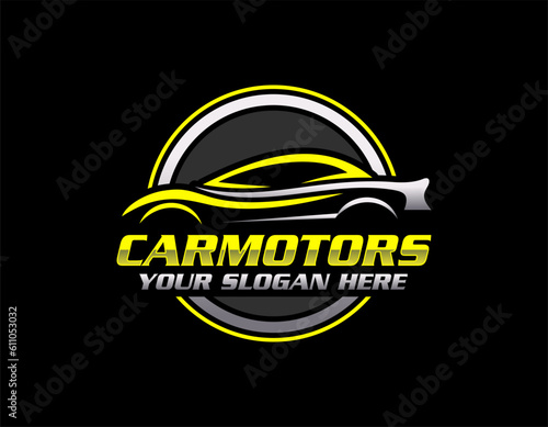 illustration of car rental logo, emblem, badges isolated on black background, dark logo with attractive color gradient.