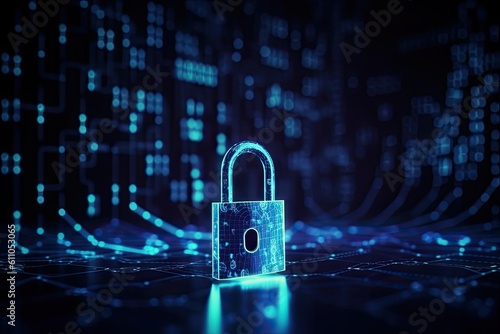 Cyber security padlock technology protected data security and data privacy.Generative AI