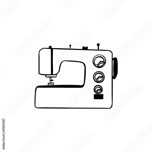 Vector sketch hand drawn silhouette of a sewing machine, line art