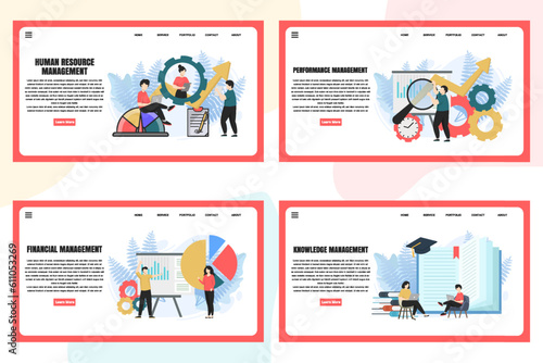 Set of web page design templates for Management web page composition with Leadership, Time Management, Risk Management and more Modern vector illustration concepts