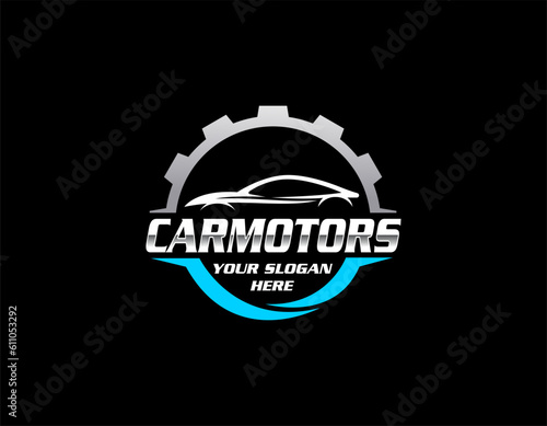 vector illustration car rental logo template, emblem, badges isolated on black background, dark logo with attractive color gradient.