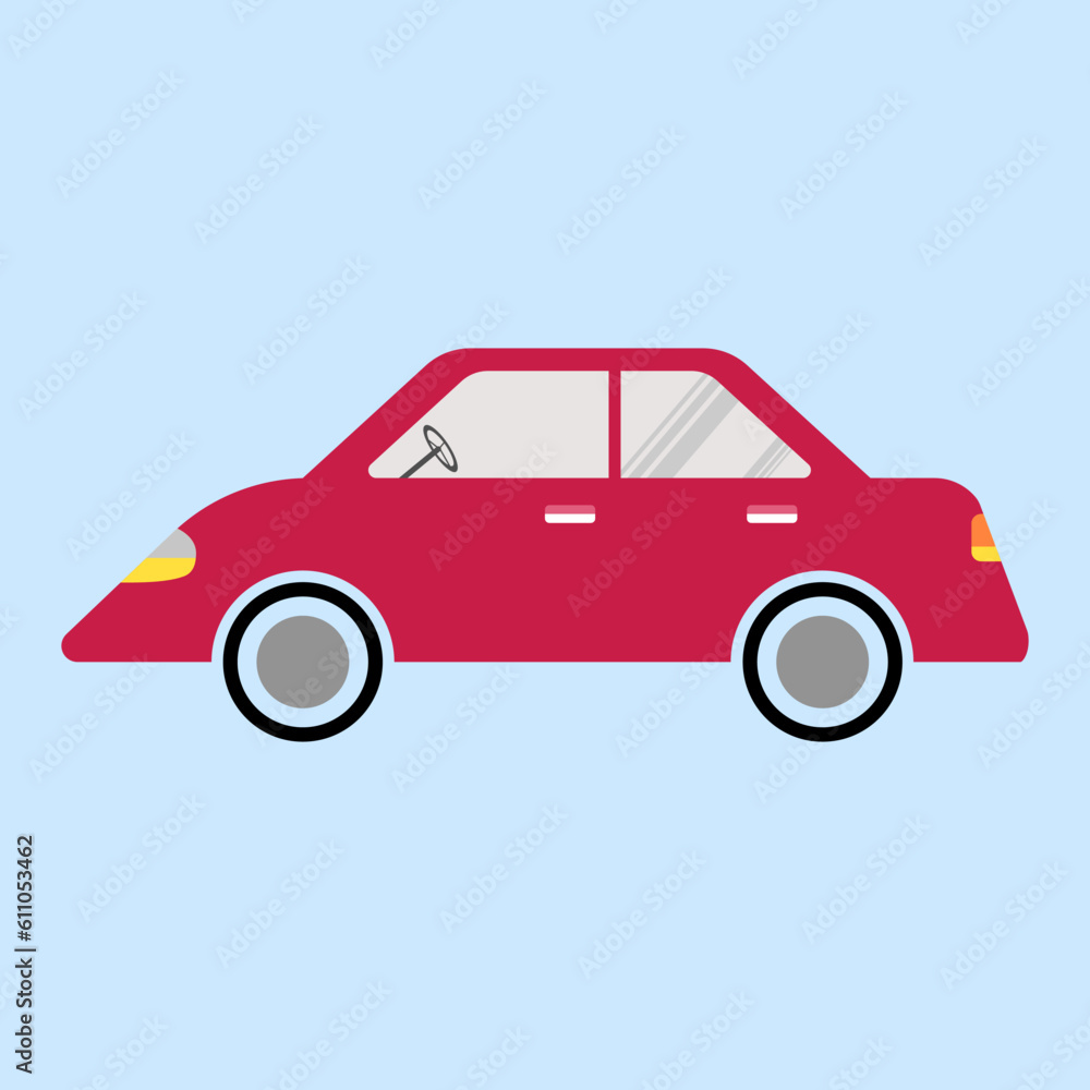 Red car in minimal flat vector illustration design