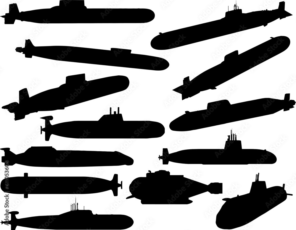 Set of Submarines Silhouette Stock Vector | Adobe Stock