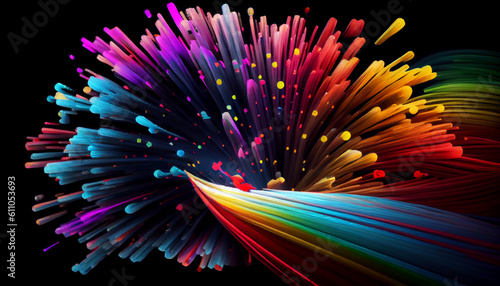 Colored optical fiber intense colors technology background Ai generated image