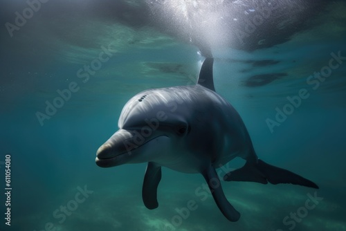 porpoise swimming through vibrant underwater environment, created with generative ai © altitudevisual