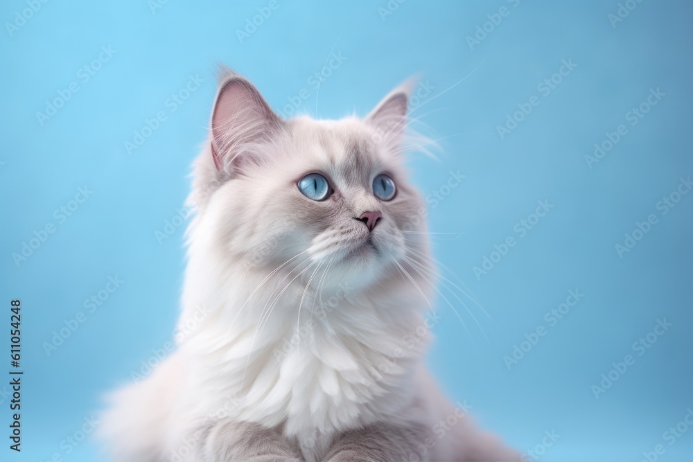 Medium shot portrait photography of a cute neva masquerade cat playing against a pastel or soft colors background. With generative AI technology Medium shot portrait photography of a cute neva masquerade cat playing against a pastel or soft colors background. With generative AI technology