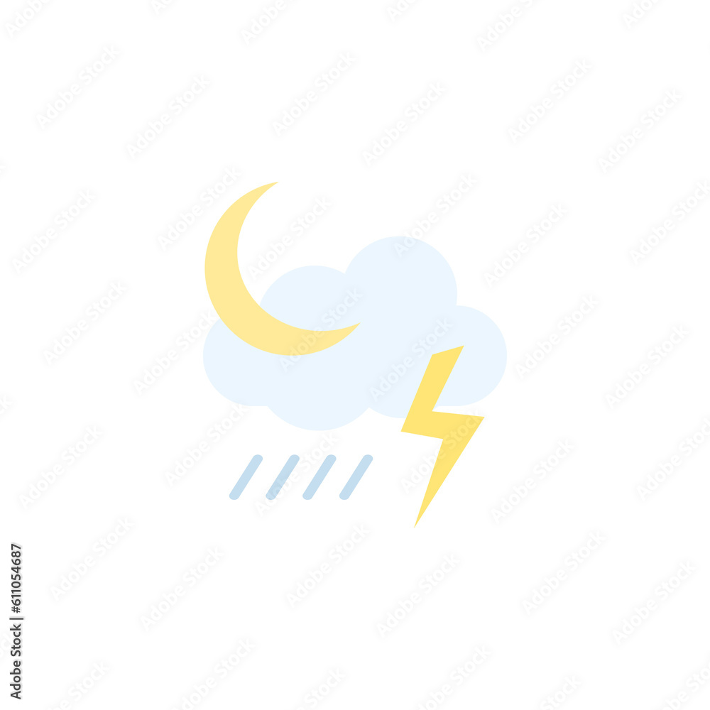 Drizzle and thunder at night weather icon Drizzle and thunder at night weather icon