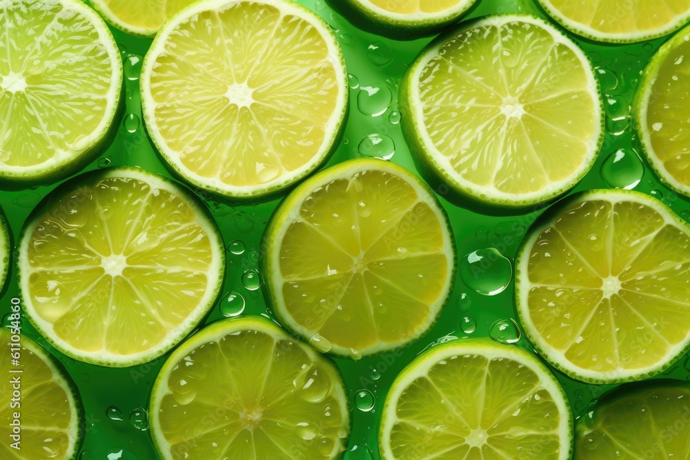lime slices close up view, generative AI