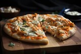 pizza with buffalo chicken and blue cheese sauce, created with generative ai