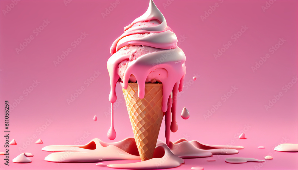 Melting Ice Cream Cone Brown Background Ai Generated Image Stock