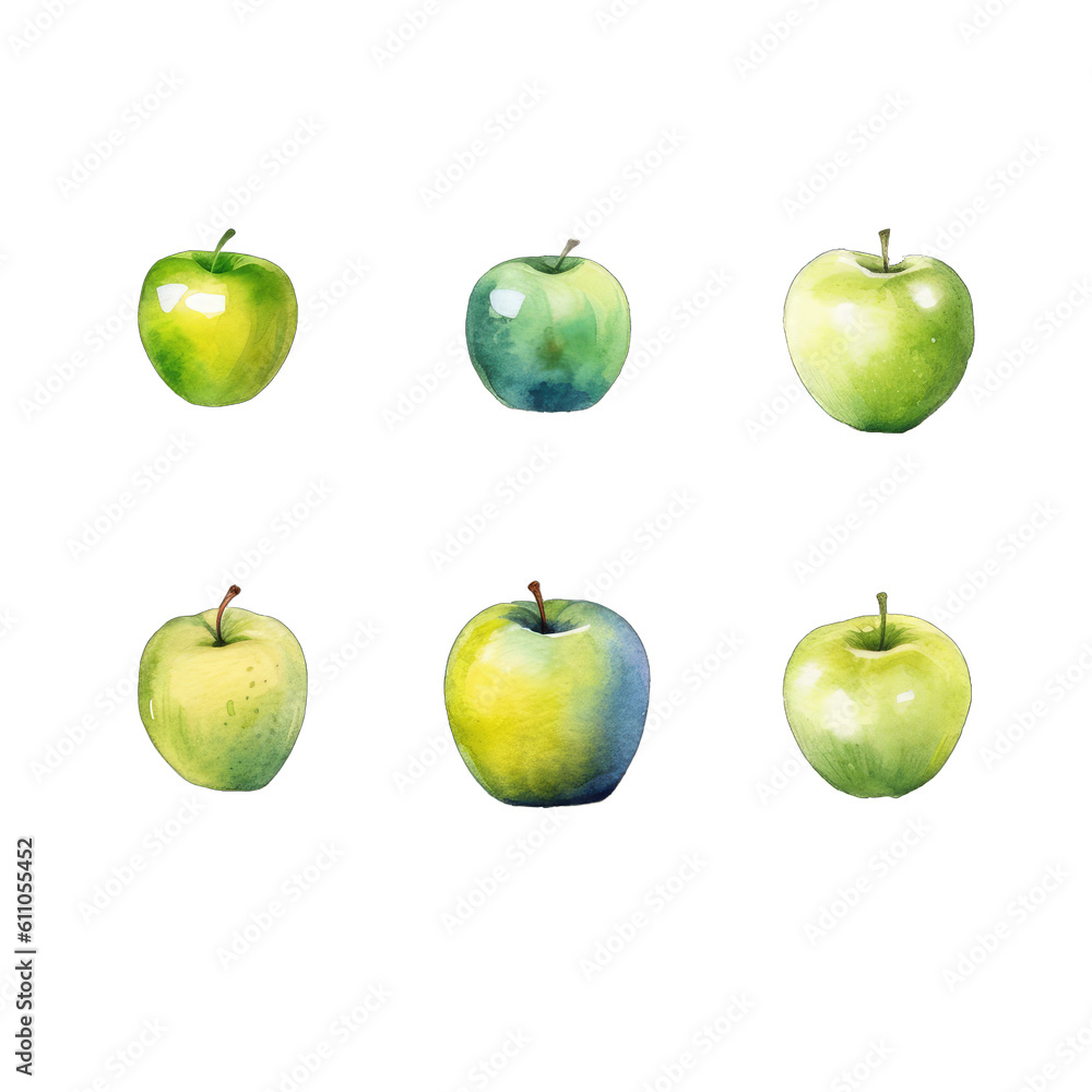 Watercolor Style Cut-off Green Apple Illustration Watercolor Style Cut-off Green Apple Illustration
