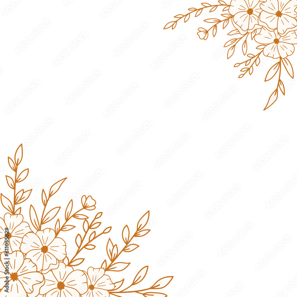 Elegant Gold floral corner border with hand drawn leaves and flowers ...