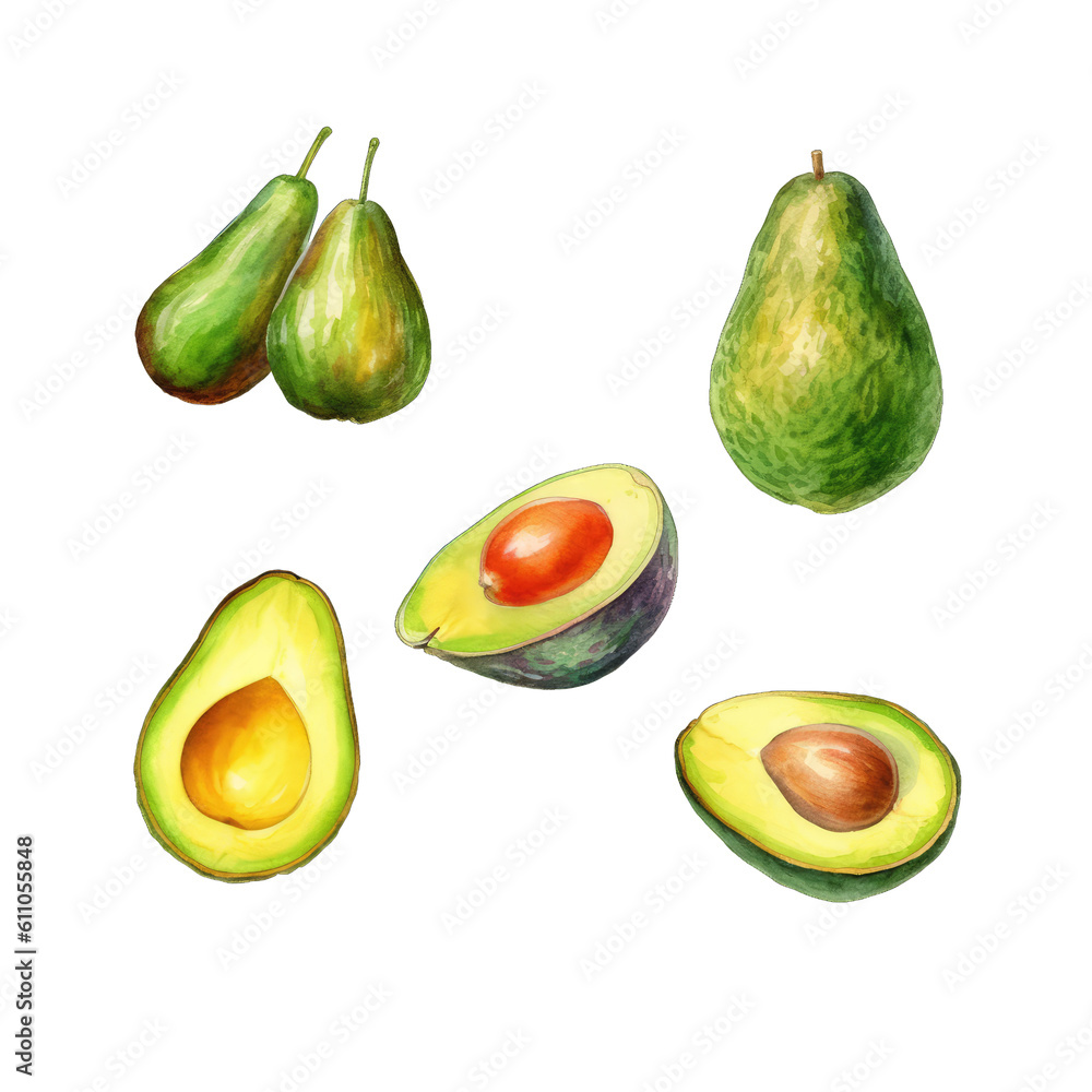Watercolor Style Cut-off Avocado Illustration Watercolor Style Cut-off Avocado Illustration