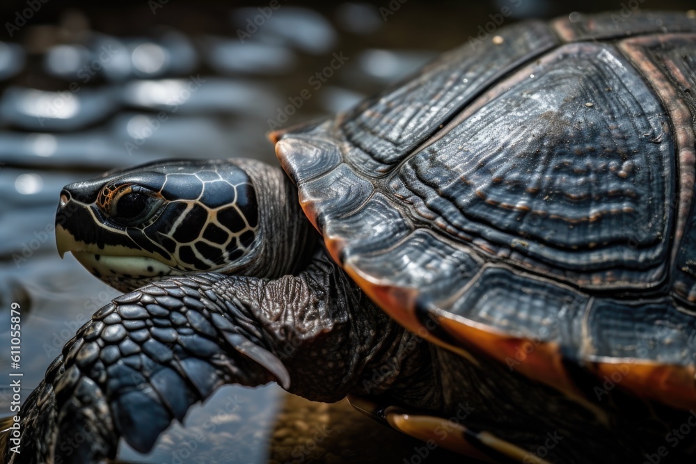 Obraz premium close-up of sea turtle's flipper, with visible scales and claws, created with generative ai