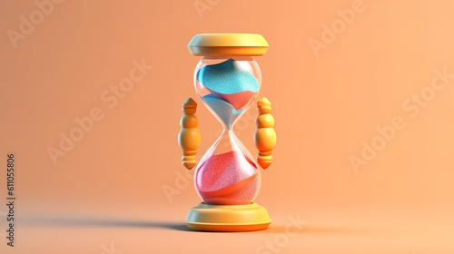 Time icon: 3d neon glowing Hourglass made of glass, EPS 10 vector. Generative Ai