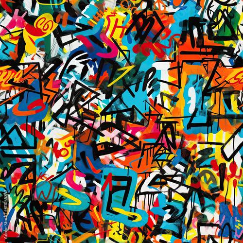 Funky doodles seamless repeat pattern - colorful graffiti abstract art  Generative AI  