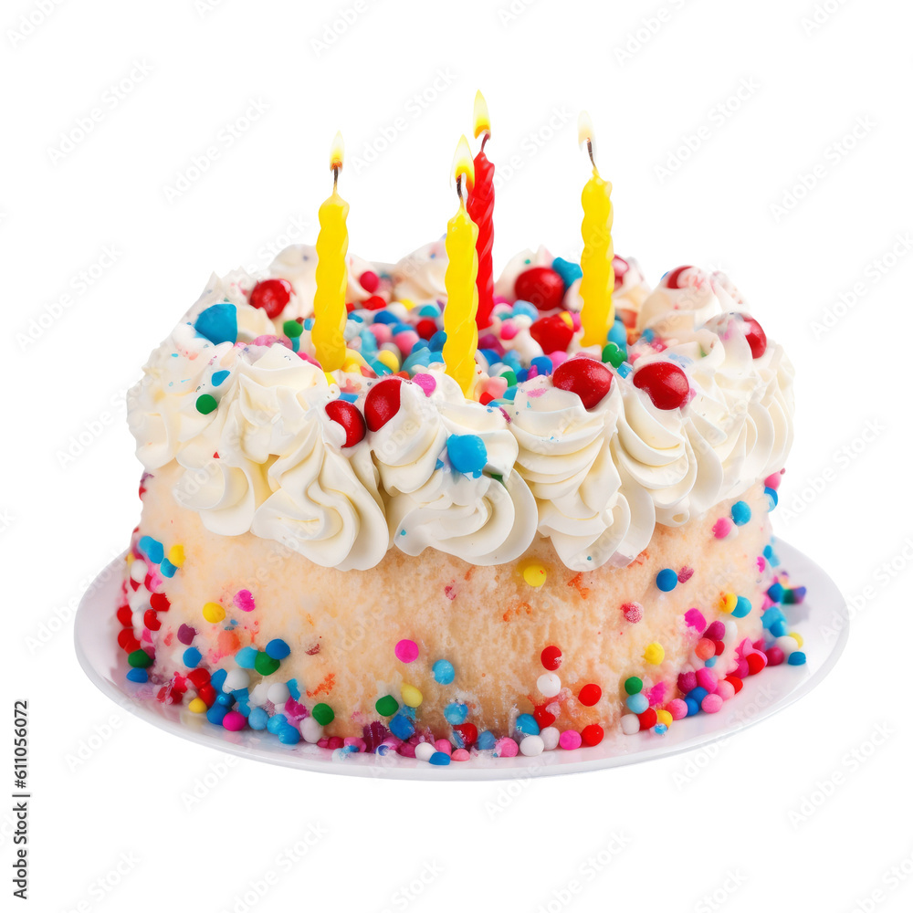 birthday cake with candles isolated on transparent background cutout ...