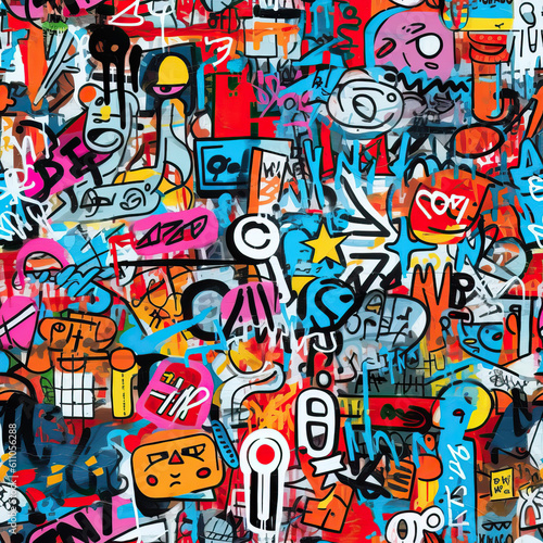 Funky doodles seamless repeat pattern - colorful graffiti abstract art