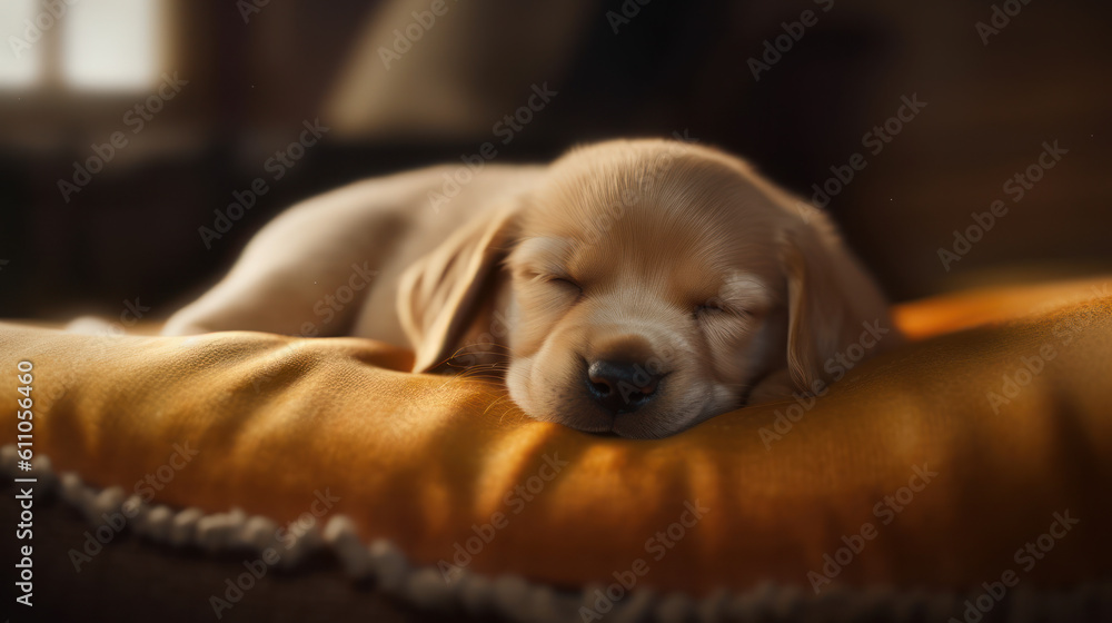 Dreams of Innocence: A Captivating Portrait of a Sleeping Puppy. Generative AI