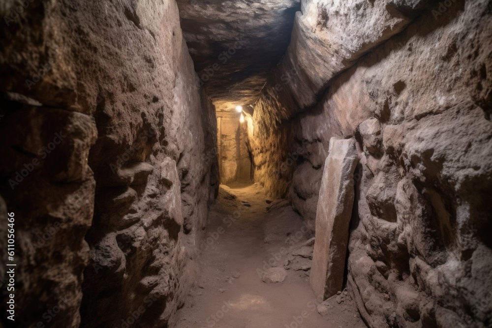 fascinating discovery of hidden passage in ancient ruin, leading to undiscovered chambers, created with generative ai