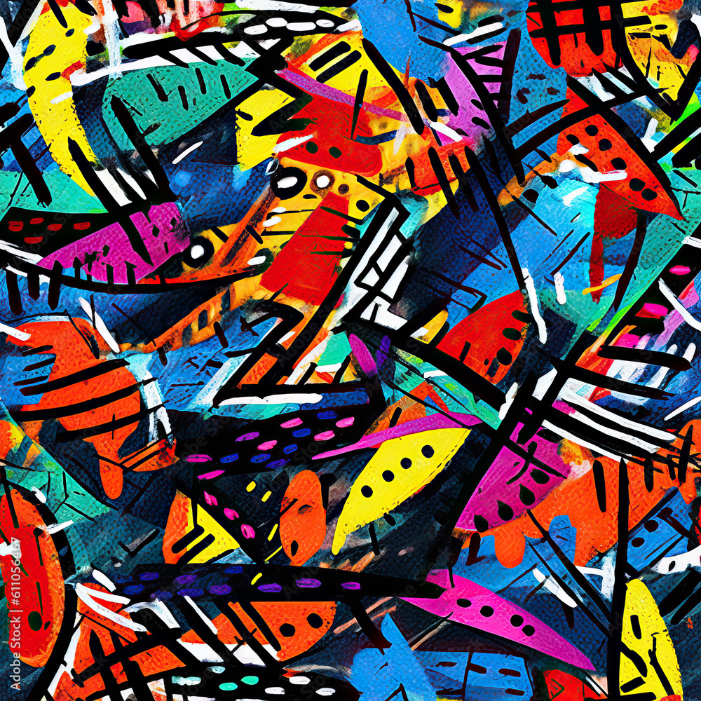 Obraz premium Funky doodles seamless repeat pattern - colorful abstract art