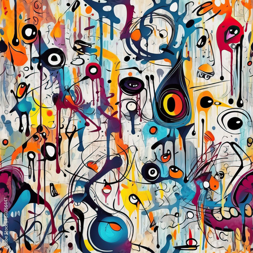 Funky doodles seamless repeat pattern - colorful graffiti abstract art [Generative AI]  © Roman