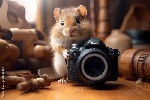 little mouse as a photographer. Generative AI photo