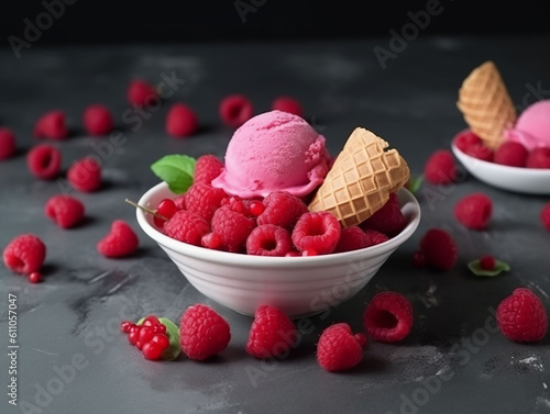 ceramic cup with fruit ice cream