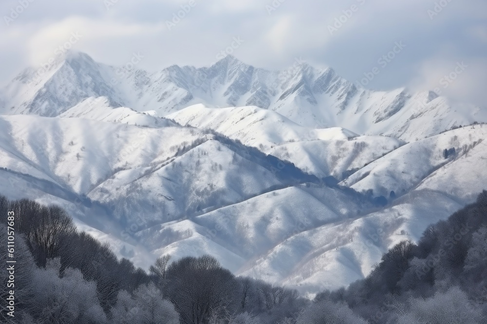 majestic mountain ranges, covered in a blanket of white snow, created with generative ai majestic mountain ranges, covered in a blanket of white snow, created with generative ai