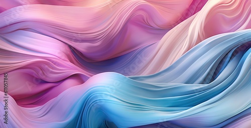 A painting of a flowing fabric in pink, blue, and white. Abstract wavy abstract background, in the style of light magenta and azure background. Created with Generative Ai Technology