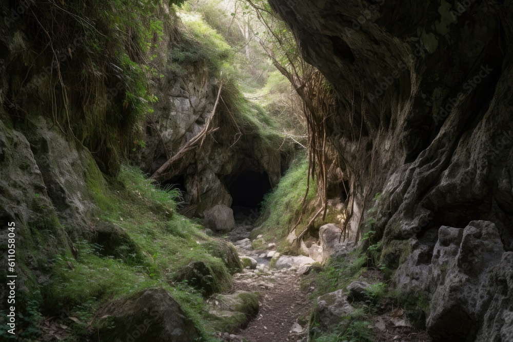 a maze of natural rock tunnels and caves, created with generative ai a maze of natural rock tunnels and caves, created with generative ai