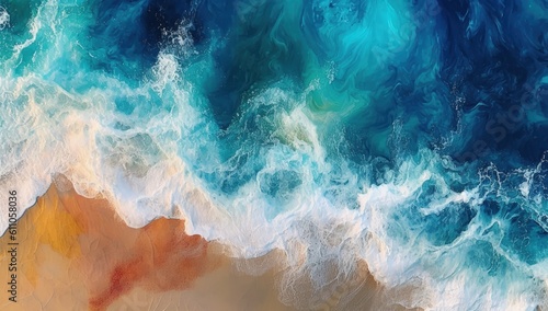 An aerial view of the ocean with waves. Created with Generative Ai Technology © pham