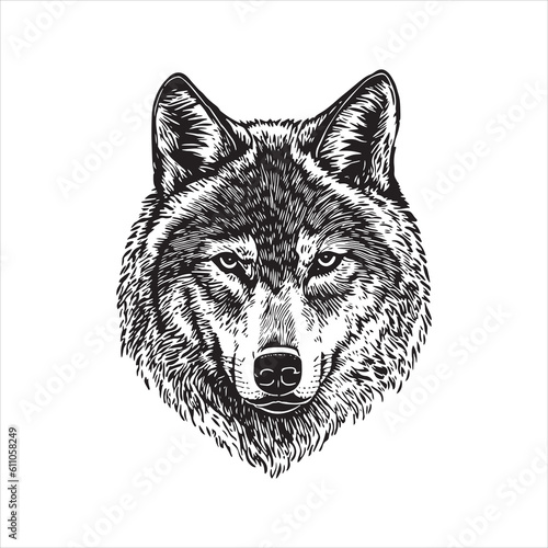 Wolf head vector illustration, engrave isolated