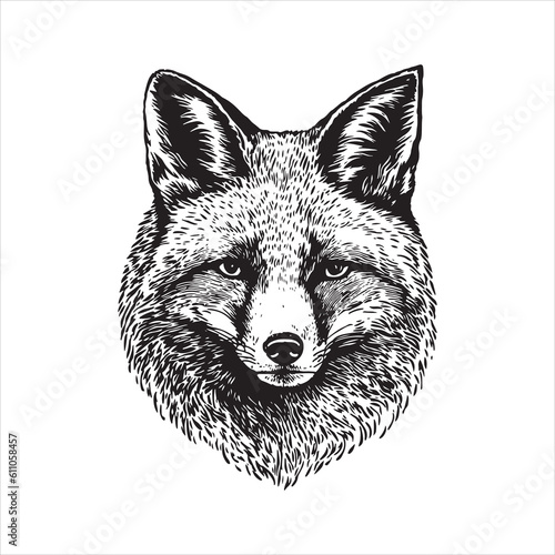 Fox head vector illustration, engrave isolated