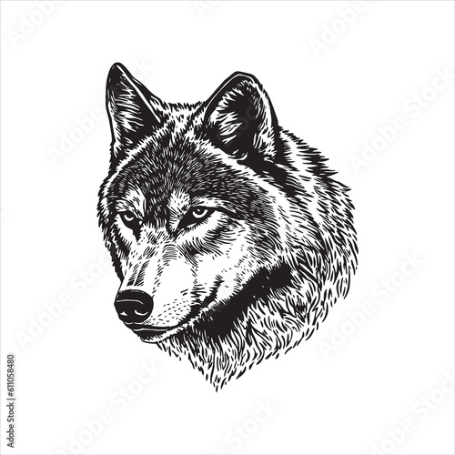 Wolf head vector illustration, engrave isolated