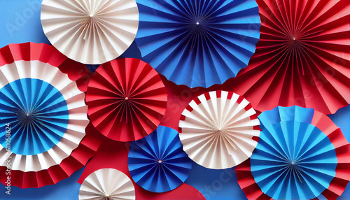 4th July Independence Da USA. Red, white, and blue paper fans for july 4th celebration. American flag for Memorial Day, white graves, 4th of July, Labour Day. Ai generated image