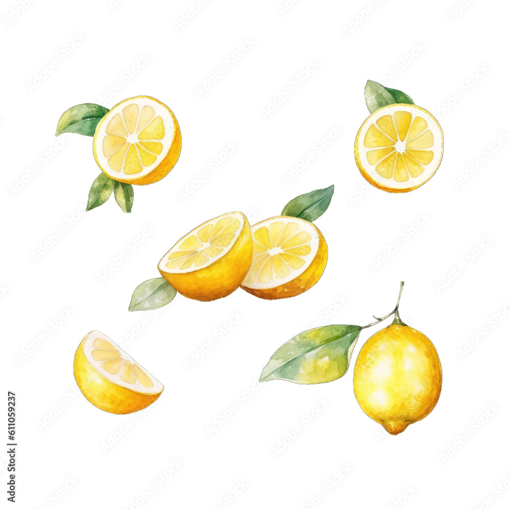 Watercolor Style Cut-off Lemon Illustration