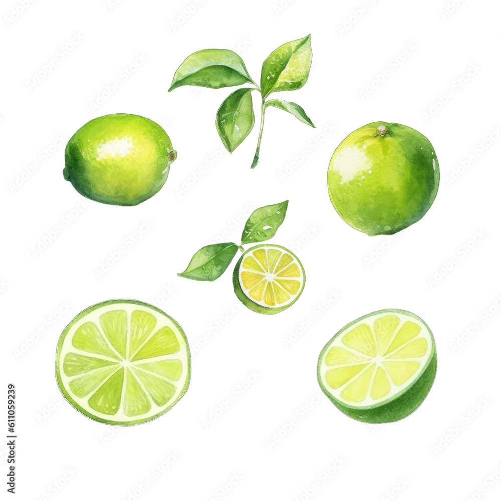 Watercolor Style Cut-off Lime Illustration