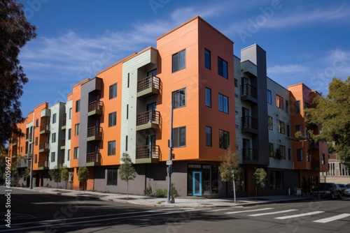 apartment building, with new exterior and interior finishes, that was previously vacant, created with generative ai