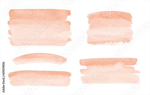 Skin, flesh color, light rose beige watercolor vector brush strokes, stripes set. Banners collection, rectangle shape. Painted watercolour stains textures. Aquarelle templates, text backgrounds.