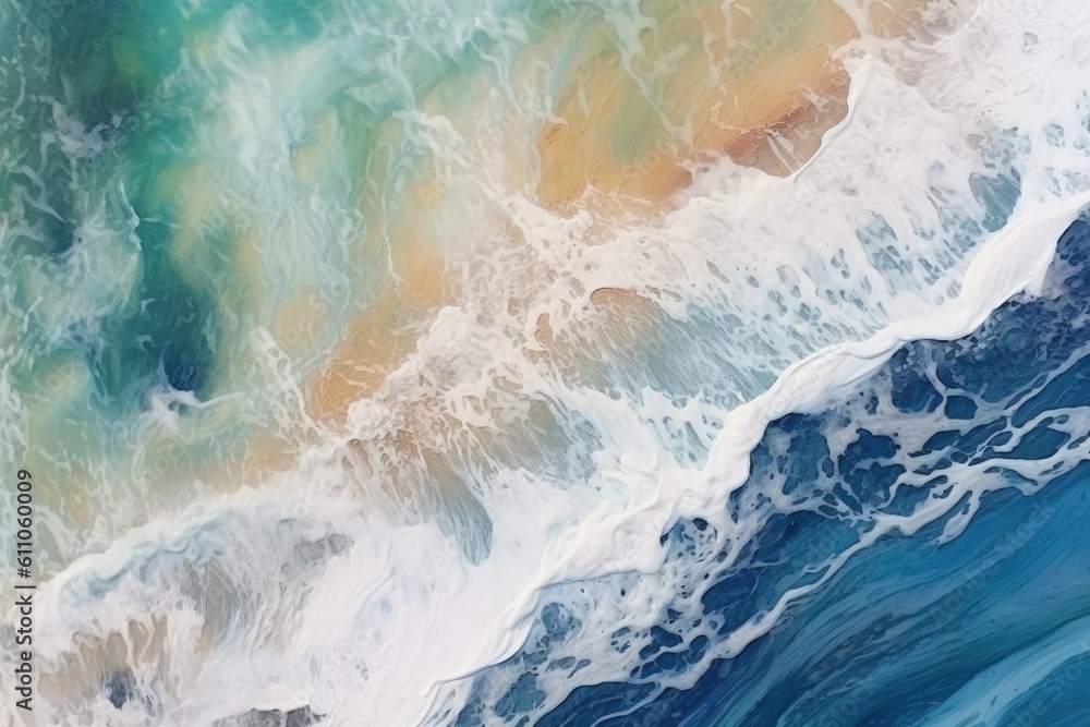 An aerial view of the ocean with waves. Created with Generative Ai Technology