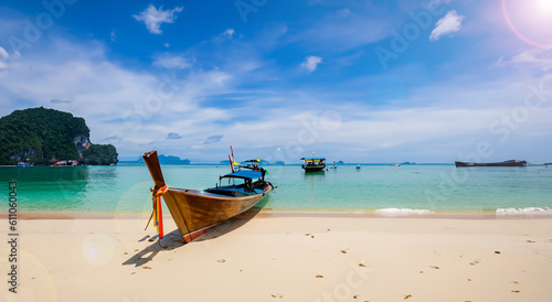beautiful scenery of a boat on an island © Marco